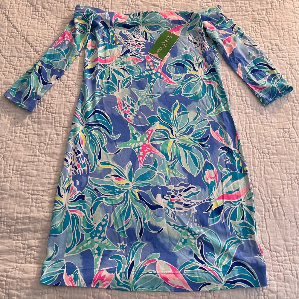 NWT Lilly Pulitzer Laurana Off-The-ShoulderDress Bennet Blue Celestial Seas XXS - Picture 5 of 6